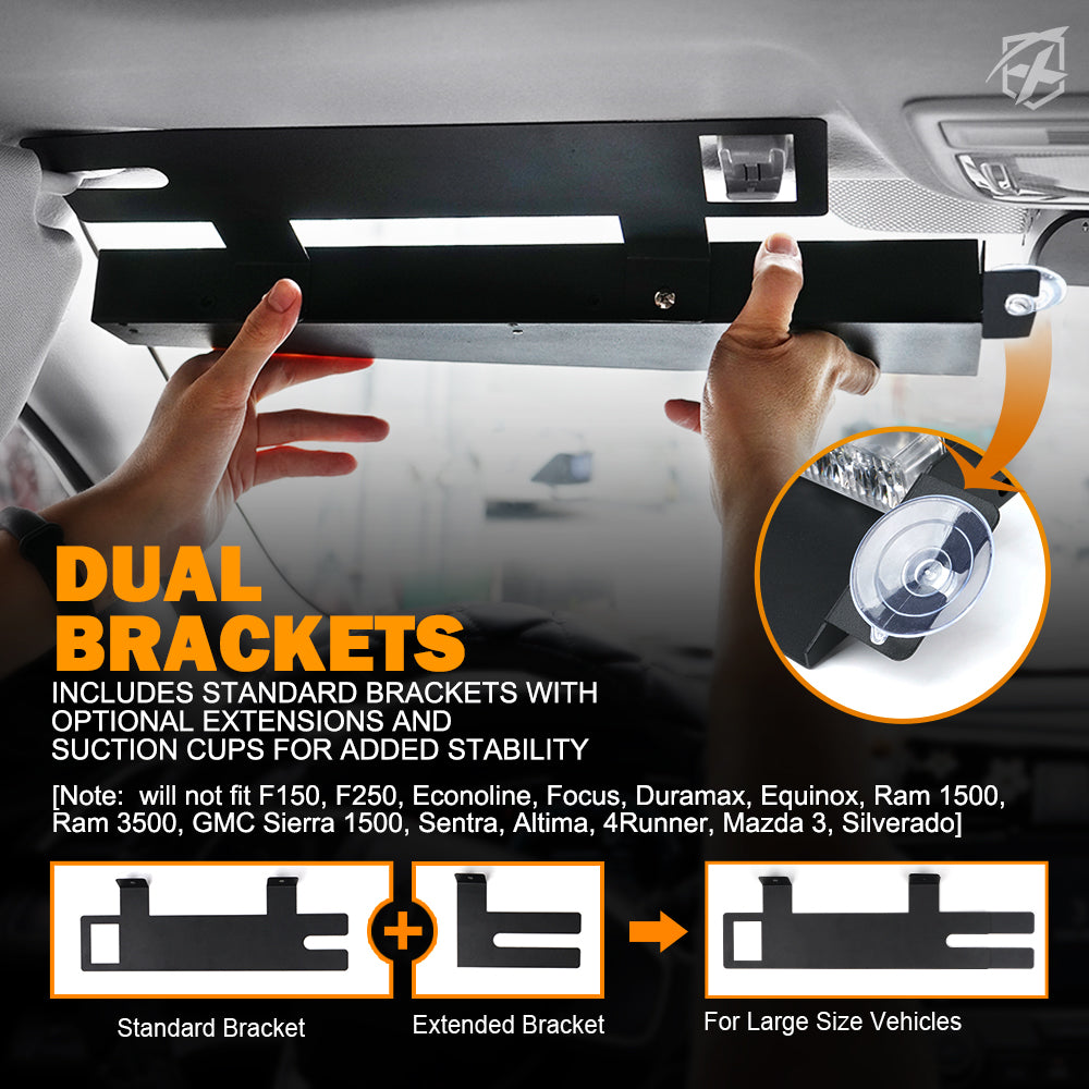 Dual LED Visor Windshield Strobe Lights Brackets
