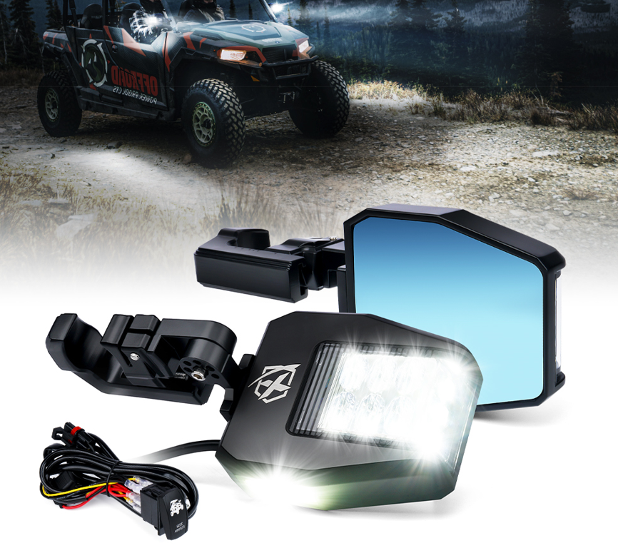 Espejos Laterales Antirreflejantes con Focos LED Adaptables Para UTV Color Humo G12