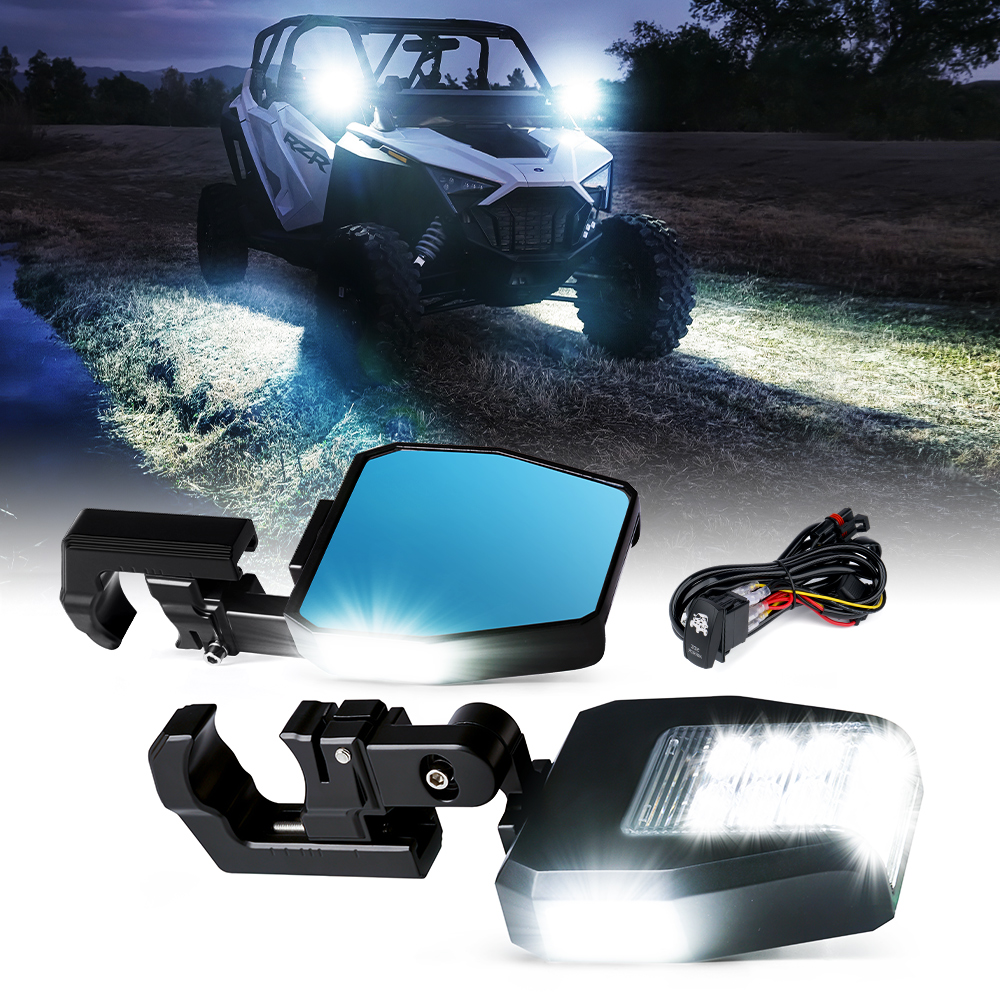 Espejos Laterales Antirreflejantes con Focos LED Adaptables Para UTV Color Humo