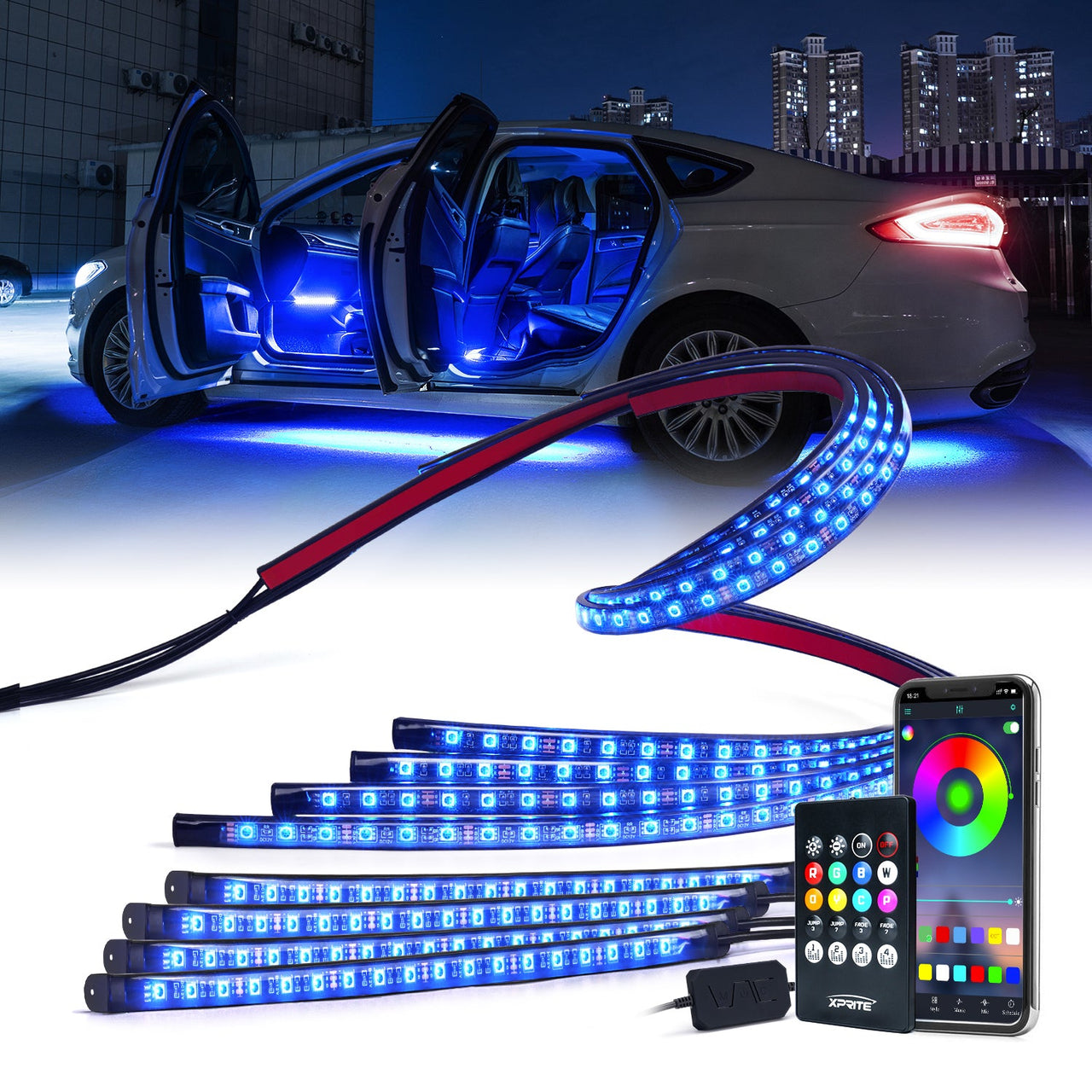 Kit de Luces LED RGB Para Carrocería con Control Remoto y Bluetooth Serie Fusion Xprite