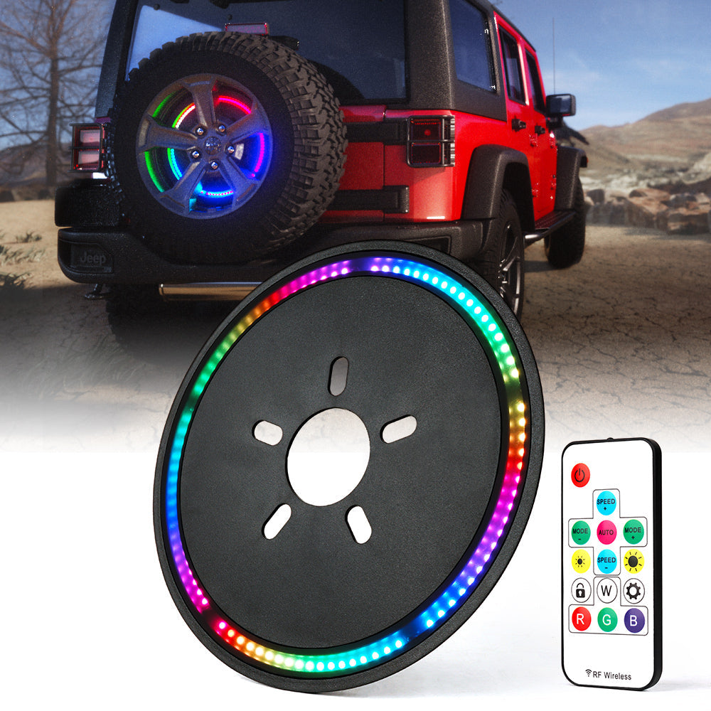 Luz LED de Freno RGB 14" Con Control Remoto Para Neumático de Repuesto de Jeep Wrangler JK 2007-2018 y JL 2018+ Xprite