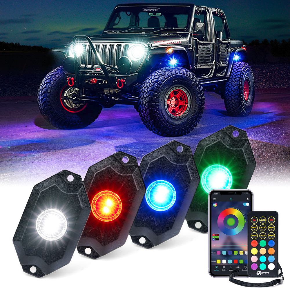 Luces de Roca LED RGB + Blanco Puro con Bluetooth y Control Remoto Serie Trophy Xprite