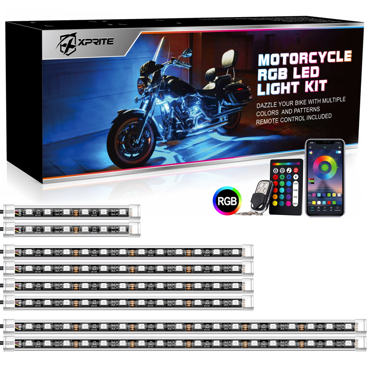 Kit de Luces LED RGB Para Carrocería con Bluetooth y Control Remoto Serie Moto G2 Xprite