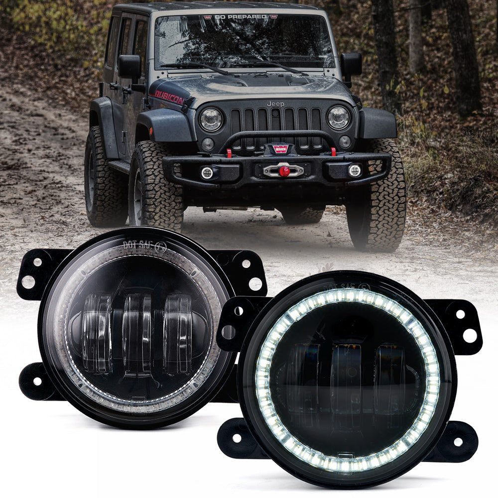 Par de Luces CREE LED Para Niebla con Anillo de Halo DRL 4’’ Jeep Wrangler JK JL JT Serie Escapade Xprite