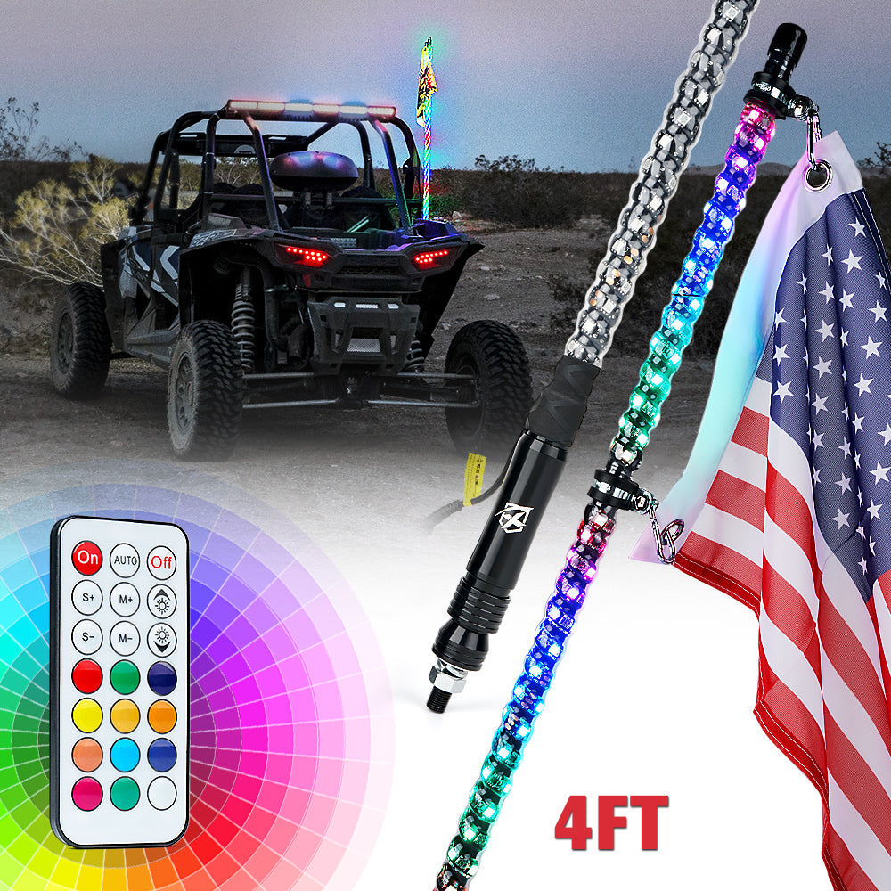 Spiral RGB LED Flag Pole Whip Light 4ft