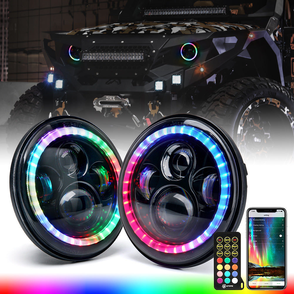 Faros Delanteros LED con Halo RGB Para Jeep Wrangler TJ JK 1997-2018 7’’ 90W G2 Serie Exhibit Xprite