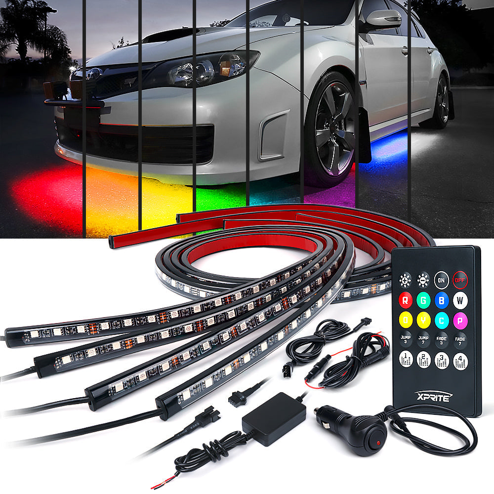 Luces subterráneas RGB para automóvil, tira de luz LED debajo de la  carrocería con control remoto inalámbrico, sincronización con música, kit  de