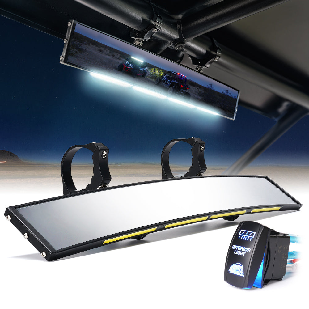 Espejo Retrovisor Curvo de 17.5" Para Barra Antivuelco de UTV 1.75"-2" con luces LED Integradas e Interruptor Basculante Xprite