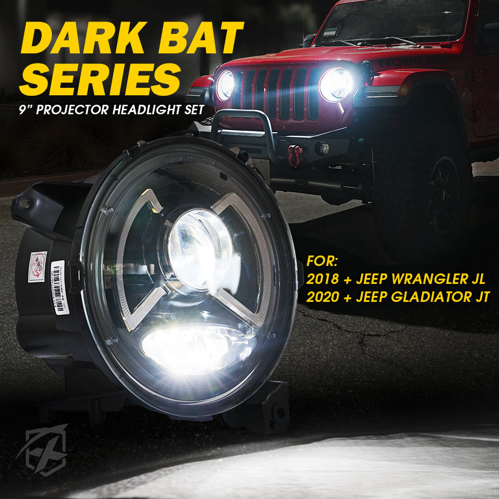 Faros Delanteros LED CREE con DRL Para Jeep Wrangler JL y Gladiator JT 2018+ Serie Dark Bat Xprite