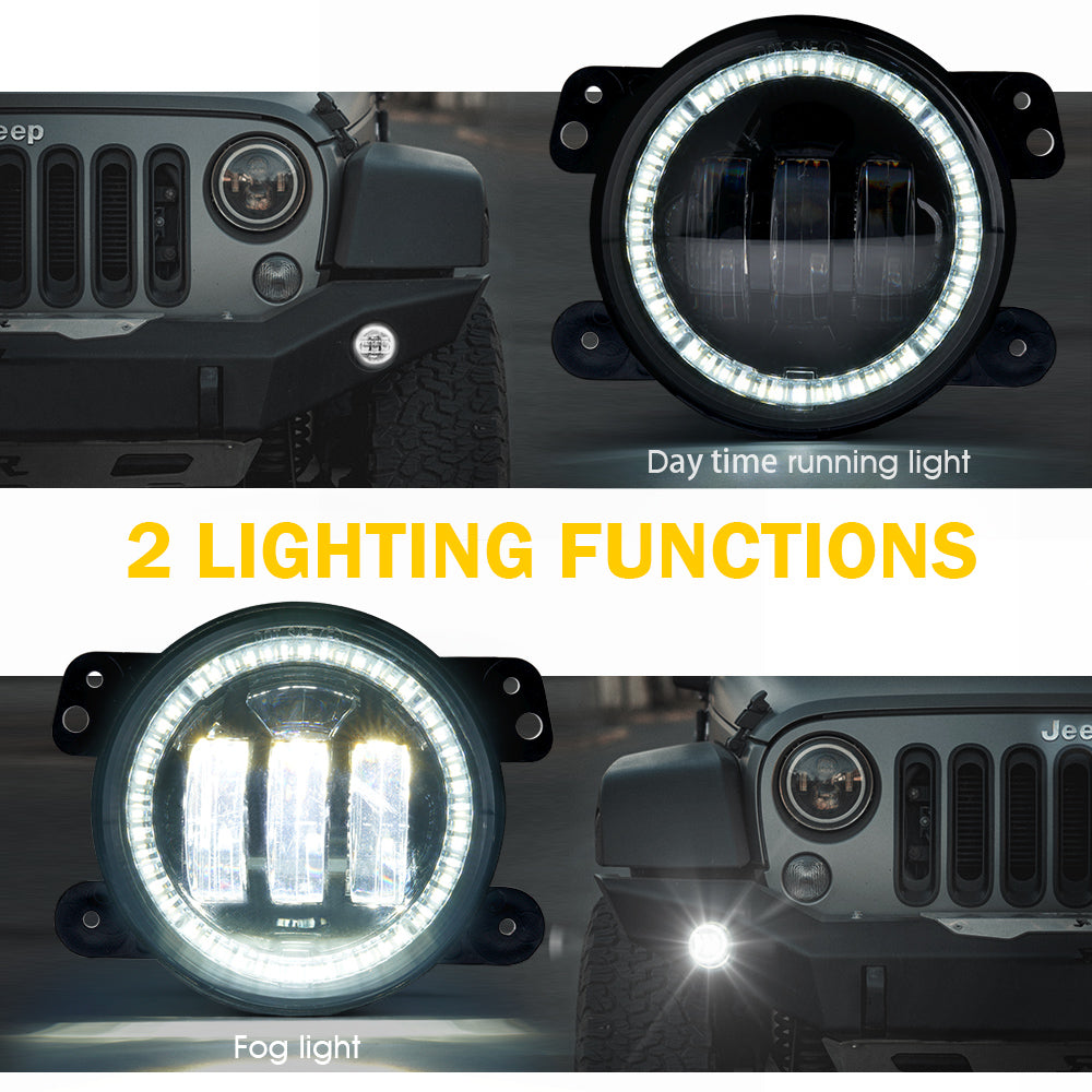 Par de Luces CREE LED Para Niebla con Anillo de Halo DRL 4’’ Jeep Wrangler JK JL JT Serie Escapade Xprite