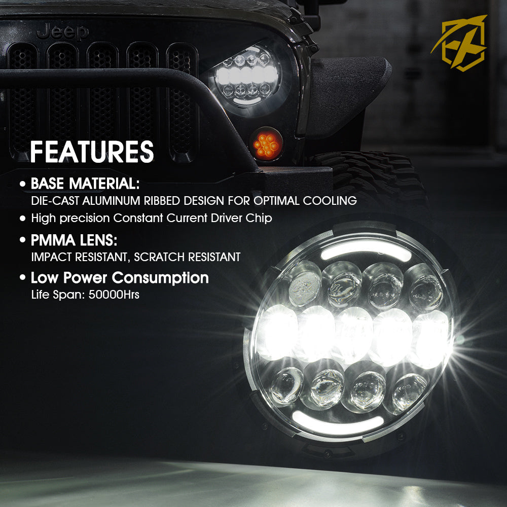 Faros LED con DRL de 7’’ 105W Para Jeep Wrangle TJ JK 1997-2018 Xprite