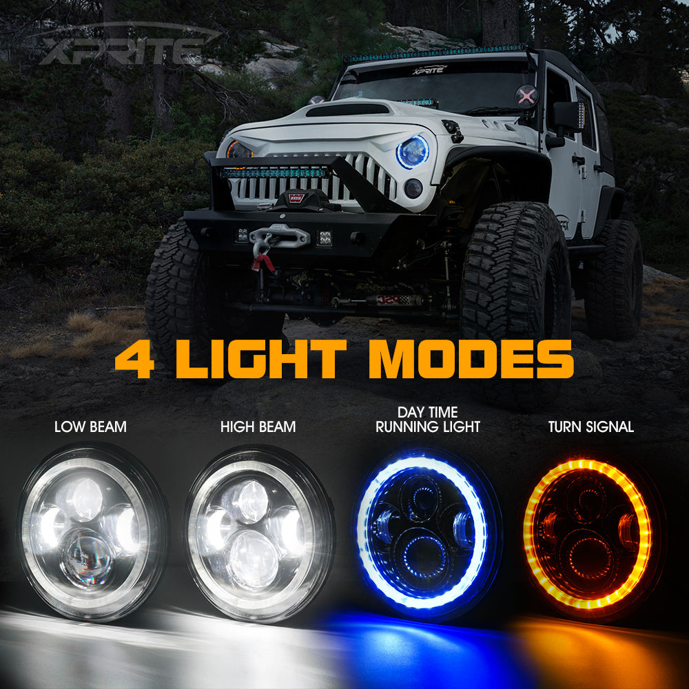 Faros Delanteros LED de 7" y 90 W con Halo Para Jeep Wrangler 1997-2018 Xprite