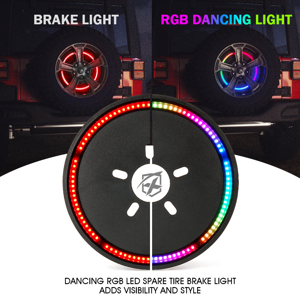 Luz LED de Freno RGB 14" Con Control Remoto Para Neumático de Repuesto de Jeep Wrangler JK 2007-2018 y JL 2018+ Xprite