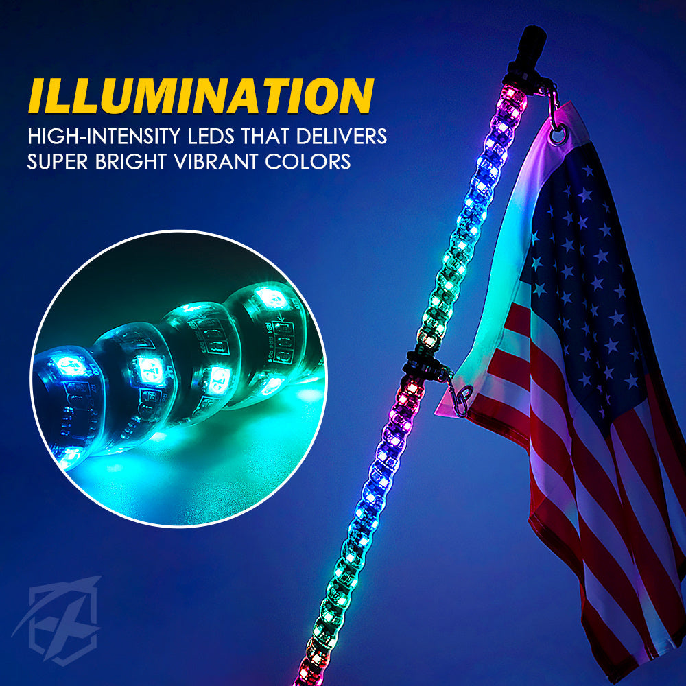 Spiral RGB LED Flag Pole Whip Light Illumination