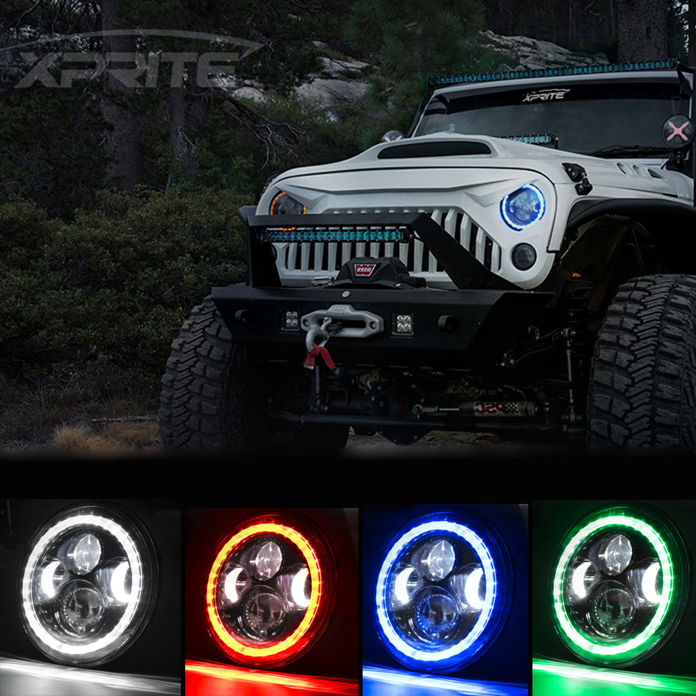 Faros Delanteros LED de 7" y 90 W con Halo Para Jeep Wrangler 1997-2018 Xprite